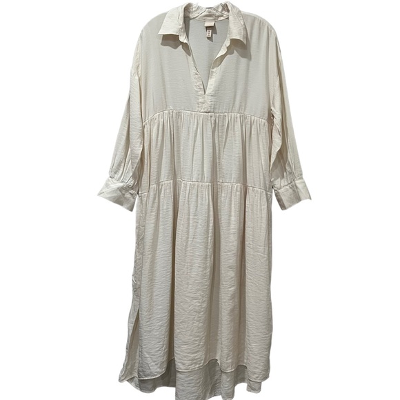 H&M XS Voluminous Cream Off White Long Balloon Sleeve Tiered Midi Dress R - Picture 1 of 6